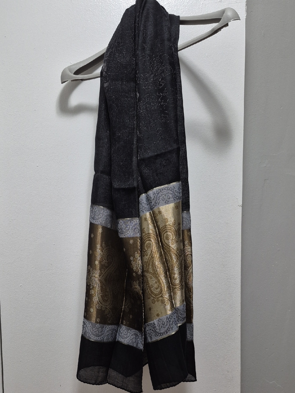 Silk Black and Gold Paisley Border Scarf